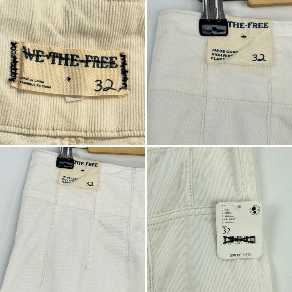 NWT We The Free People Size 32 Jayde Cord Flare Jeans High Rise Stretch White - Picture 10 of 16
